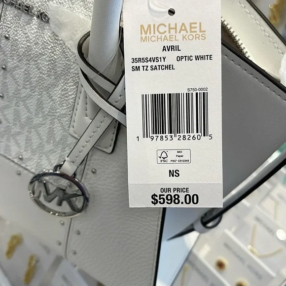 Michael Kors Avril Small Studded Patchwork and Signature Logo Satchel Crossbody - Picture 16 of 16